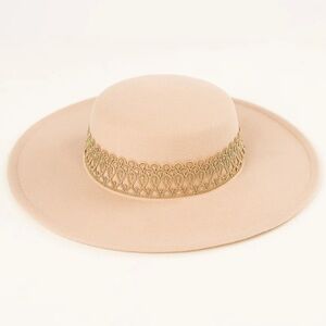 **New** Joyfolie Elegant Halo Shell Wide-Brim Hat with Gold Accent
